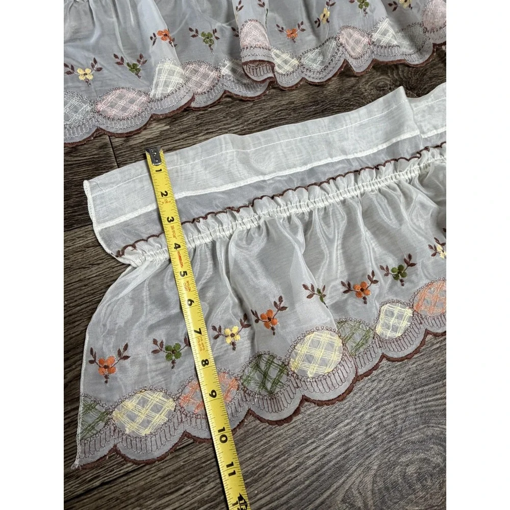 Embroidered Sheer Café Tier Curtains 17pc White Floral Scalloped‎ Country Set